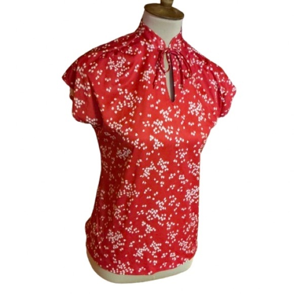Vtg Red 70s polyester top - Picture 1 of 10